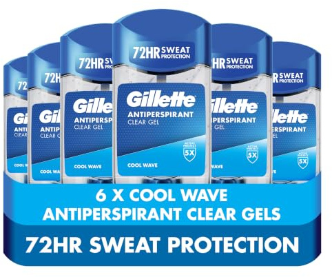 Gillette Cool Wave Antiperspirant Clear Gel Stick 70ml | 72HR sweat protection, 5X Active Protect, anti-white marks