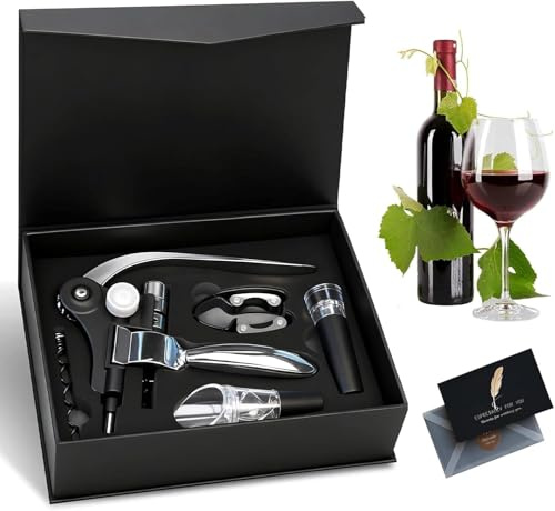 Sacacorchos Set Vino Accesorios 5 Pcs ZUSUZU, Abridor de Vino, Set de Accesorios para Vino, Abridor de Vino de Conejo, con Caja Regalo, Juego de Sacacorchos para Amantes del Vino