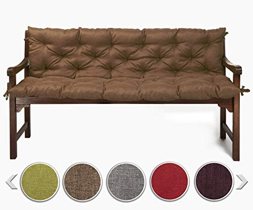 sunnypillow Bankauflage für Gartenbank Outdoor - Sitzkissen und Rückenkissen für Bank 120 x 40 x 40 cm - Polsterauflage für Hollywoodschaukel, Gartenschaukelkissen - Gartenkissen, Bankkissen Braun