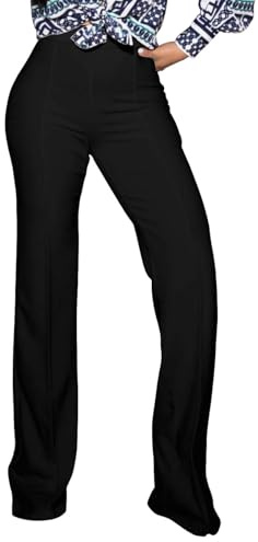 PINSV Women's High Waisted Stretchy Bootcut Pull On Dress Pants Casual Work Pants 3257 Black XL