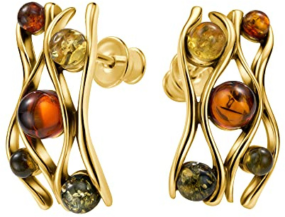 Copal Boucles DOreilles Femme En Ambre Véritable Avec Argent Sterling 925 Plaqué Or