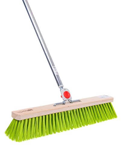 BawiTec Profi Straßenbesen 50cm Breite 4-Loch Wechselsystem mit Stiel 145cm Länge Elaston-Kunststoff-Borsten neon-grün inkl. Alustiel,Gartenbesen,Kehrbesen,Besen zum kehren im Aussenbereich