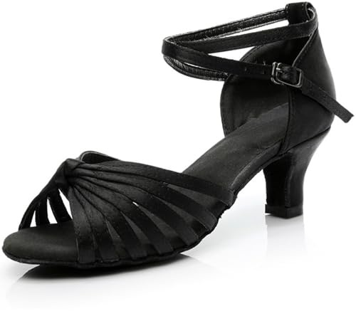 Rosefinch Chaussures de Danse Latine pour Femmes Chaussures de Danse de Salon Standard Professionnel Salsa Bachata Performance Chaussures de Danse Noir Talon de 5cm 34 EU