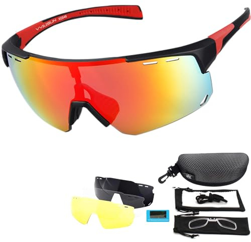 Occhiali Sportivi Polarizzati Protezione UV400 con 4 Lenti Intercambiabili Occhiali da Ciclismo Donna Uomo per Sport all'Aria Aperta Corsa Pesca Golf