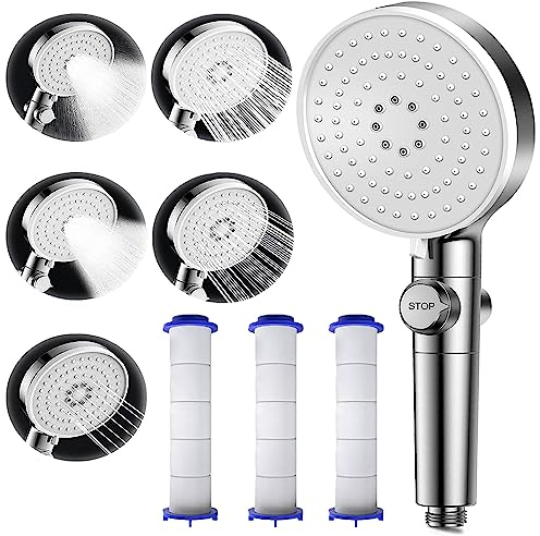 Soffione Doccia a Pioggia Anticalcare, Dokkita Telefono Doccia con Filtro, 5 Funzioni Getto, Doccino per Doccia Risparmio Idrico Universale Grande con Interruttore ON/OFF e 3 Nucleo Filtrante Extra