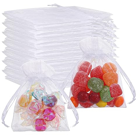 200 Stück Organzasäckchen, 7 x 9cm Geschenksäckchen Kleine Säckchen zum Befüllen Schmuckbeutel mit Kordelzug für Hochzeiten Weihnachten Festival Party
