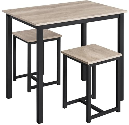 Yaheetech 3 Piece Dining Table Set Kitchen Table & Chair Sets for 2 Breakfast Bar Table and Stools Set with Space Saving Design for Dining Room Kitchen Living Room, Grey