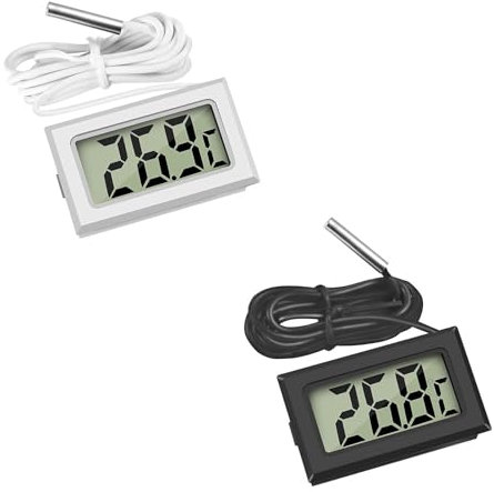 zalati Thermometer, 2 Stück, digitales LCD-Thermometer mit Außengehäuse für Reptilien-Inkubator, Aquarium, Geflügel – 1 Stück Schwarz und 1 Stück Weiß