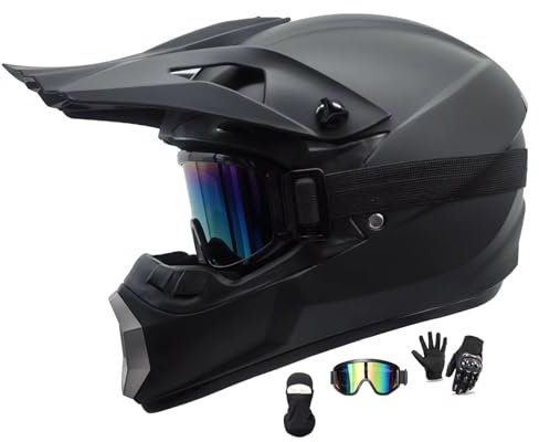 Motocross MTB Helm Fullface, Motorradhelm Herren Damen, Erwachsener Motorrad Downhill Full Face Helm, Downhill Motorradhelm ATV Motorradhelm, Road Helm Mit Handschuhe Brille ( Color : Black , Size : S
