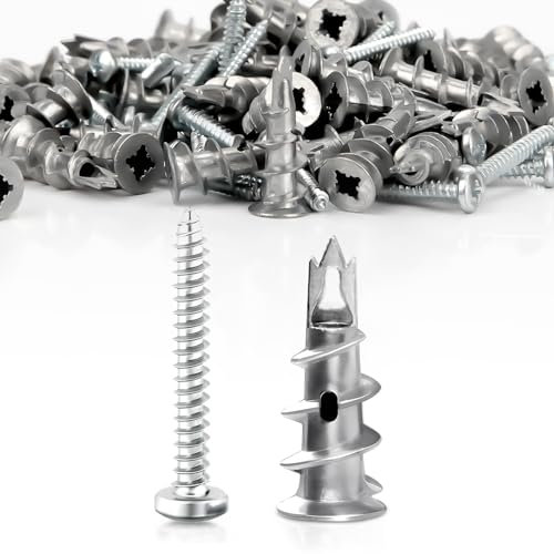 Mbsomnus 60pcs Heavy Duty Plasterboard Fixings Plasterboard Wall Plug with Plasterboard Screws Metal Self-Drill Dry Wall Anchor Hollow Wall Fixings for Composite Boards Stone Concrete Ceiling