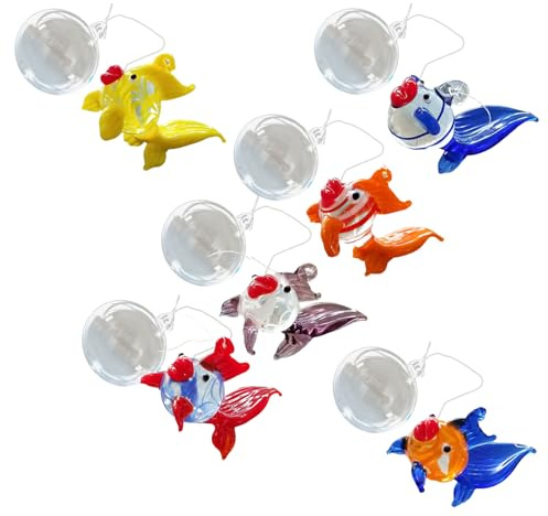 XINGLIDA Lot de 6 poissons en verre flottants colorés pour aquarium Décoration de natation Bulles faites à la main pour la décoration de la maison