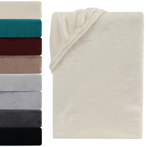 Visaggio Cashmere Touch Plüsch Spannbettlaken Premium Flauschiges Winter Nicky Teddyplüsch Spannbetttuch Bettlaken 180x200-200x200 cm Beige Natur Ecru