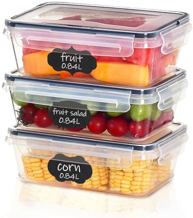 Goldeluxe 3 Contenedores Herméticos 840ml para Alimentos, Sin BPA, Apilables y Portátiles. Aptos para Frigorífico/Congelador, Microondas y Lavavajillas. Ideales para Comida, Fruta, Ensaladas y Sopas