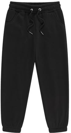Toddler Cotton Skinny Joggers with Drawstring Pockets Boys Girls Plain Casual Sweatpants Elasticated Waist Classic School Trouser Athletic PE Tracksuit Bottoms (Black, 3-4 Years)