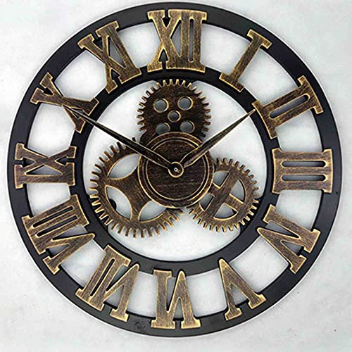 Orologio da parete, orologio da esterno, orologio da giardino, orologio da parete extra large decorativo in ferro battuto, silenzioso, al quarzo, ingranaggi industriali, nero, rustico, numeri in