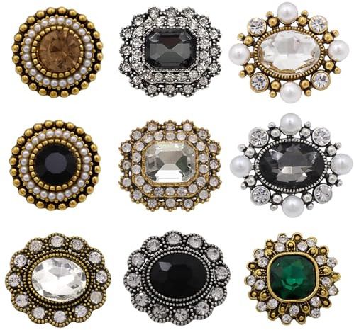 9 stycken strass knappar pärla guld vintage dekorativa knappar av metall för sömnad, blomknappar med kristall och falsk pärla för Dirndl, kappa, blazer, gör-det-själv-smycken och bröllopsdekoration