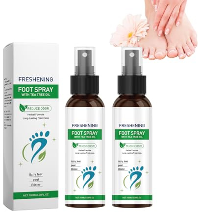 Spray pour les pieds à l'huile d'arbre à thé naturelle avec effet rafraîchissant pour un contrôle rafraîchissant des pieds malodorants et l'élimination des odeurs de chaussures (2 bouteilles)