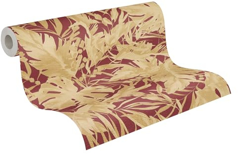 Livingwalls carta da parati TNT con motivo a foglie in rosso, oro e marrone – Carta da parati esotica giungla 10,05 m x 0,53 m di COSMOPOLITAN – 790635