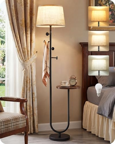 GOEBLESON Floor Lamp with Table, Dimmable Floor Lamp for Living Room