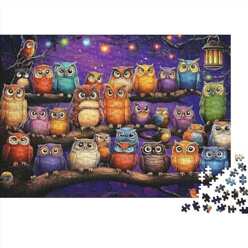 Búho Colorido Luz Nocturna Puzzle de 1000 Piezas Papel Puzzle para Adultos Puzzle para Toda la Familia Relajación Decoración Regalo 52x38cm/1000pcs