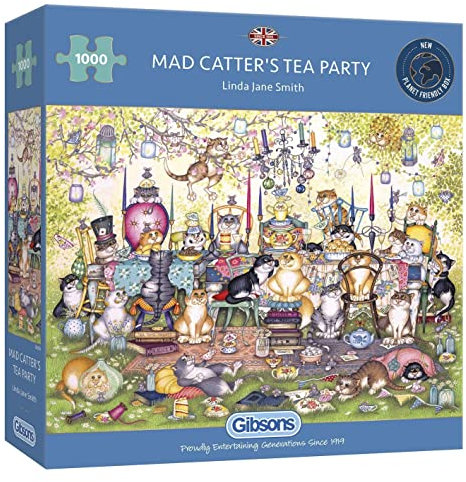 Mad Catter's Tea Party 1000 Piece Jigsaw Puzzle | Cat Puzzle | Sustainable Puzzle for Adults | Premium 100% Recycled Board | Great Gift for Adults | Gibsons Games