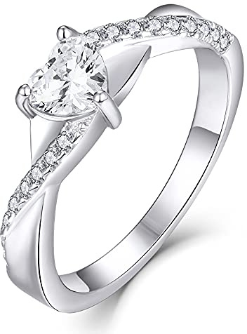 YL Anillo de Compromiso Corazón Plata de Ley 925 con Abril Piedras de Nacimiento de Circonita Blanco Solitario Infinito Anillo de Boda para Mujer Novia(Tamaño 10)