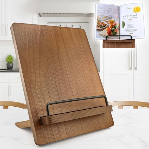 Soporte para libros de cocina | Soporte de madera para libros de cocina con soporte extraíble ajustable (marrón)