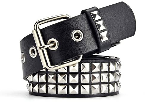 FOCAST Black Studded Belt Punk Rock Rivet Belt Grommet Threads belts with Bright Metal Pyramid for Women Men (Black, Fit Pant 31-36 inch)