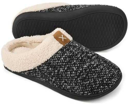 ULTRAIDEAS Mens Warm Fuzzy Slip On Slippers, Sherpa Lined House Shoes with Memory Foam for Indoor Outdoor, Mens Gifts for Winter (Upgrade Grey, Size 11-12)