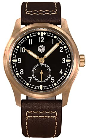 LOve Peace San Martin Bronze Pilot Men Watch Military Retro Simple Style Mens Orologi al quarzo con cinturino in pelle Orologi da polso (with logo)