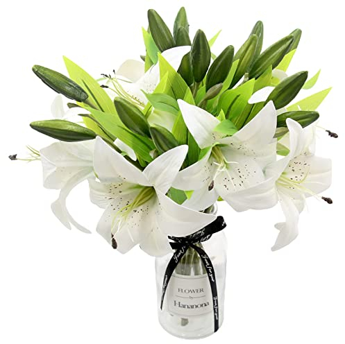 Künstliche Blumen 8 Stück künstliche Lilien mit 3 Knospen florale Kunst pflanzliche Blumen Latex Vollblume Real Touch für Heimdekoration Hochzeit Party Büro Restaurant (Weiß)
