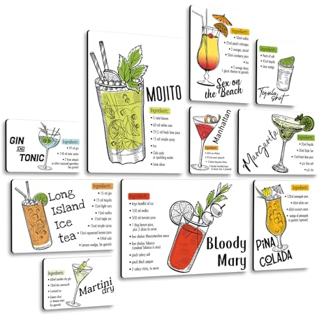 Giallobus - Set 10 Quadri Multi Pannello - Drink - Cocktail Ingredients - Legno MDF - | 2 x 42x29,7cm | 4 x 29,7x21cm | 4 x 21x14,85cm | - Pronti da Appendere - Quadri Moderni per la casa