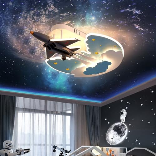 DOCJX LED Deckenleuchte Für Kinder Modern Kinderlampe Cartoon Flugzeug Deckenlampe Dimmbare Kinderleuchten Fernbedienung 58W Pendelleuchte Kinderzimmerlampe Schlafzimmer Wohnzimmer Dekorative (Color