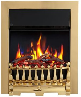 FLAMEKO Verona 16’’ Fireplace Insert, 2000W Heater, Brass Trim, Blenheim Fret, 9 Colour Flame Effect, Remote Control