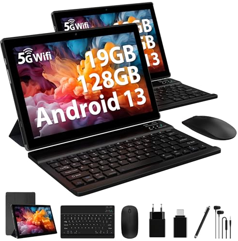 FORUSER Tablet 10 Pulgadas Android 14 con 36GB RAM+128GB ROM (1TB TF),Tablet 5G WiFi 6/ 8000mAh,WLAN,Tableta con Teclado y Raton y Funda(Negro)