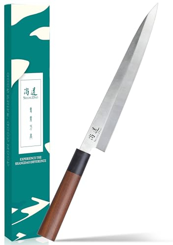 SHANGDAO Coltello per Sushi Sashimi da 10 Pollici, Coltello Yanagiba Giapponese per Tagliare il Pesce, Sfilettare e Affettare, Acciaio Inossidabile Tedesco di Alta Qualità e Manico Tradizionale