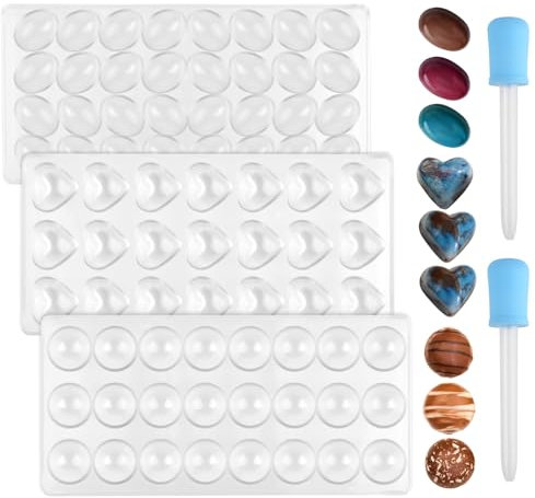 Kigift Schokoladenform, 3D, Polycarbonat, Transparent, 3 Stück, Elliptisch, Rund, Herzförmig