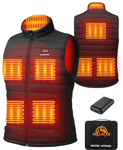 HILLSLTR Gilet Chauffant Homme avec Batterie 20000mAh 7.4V, Veste Chauffante avec 8 Zones de Chauffage et 3 Niveaux de Chaleur, Gilet Chauffant Électrique pour Activités en Plein Air