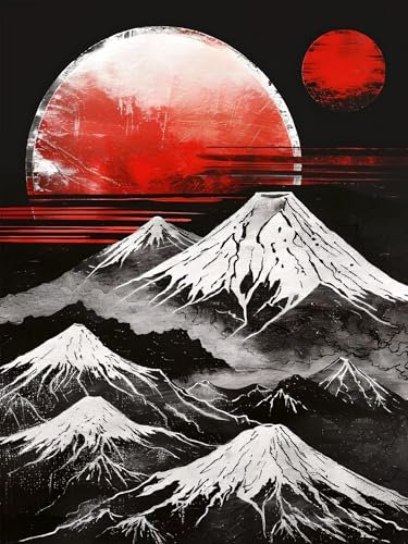 Diamond Painting Erwachsene, DIY Diamant Painting Bilder Berg Fuji, Vollbohrer Modern Diamant Malerei Malen Nach Zahlen Cross Stickerei Bastelset Erwachsene, für Home Wanddeko Wohnzimmer 50x70 cm Y-9