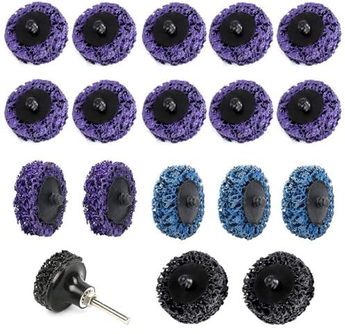 Alrens 17 unidades de disco de lijado CSD de 50 mm, disco abrasivo grueso/lila/azul/negro, juego de discos de limpieza para metal, acero inoxidable, acabado superficial, eliminación de pintura, pulido