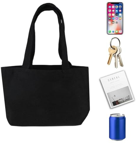HSYTEK Borsa per la spesa riutilizzabile, 30 x 20 x 10 cm, in cotone, colore nero, per la spesa, uso quotidiano, per la conservazione, Nero