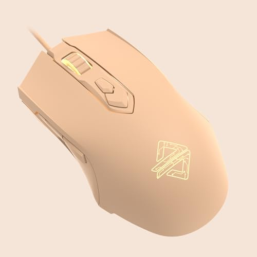 Lomiluskr AJ52 RGB Wired Gaming Mouse, 7 Programmable Buttons, Computer Mice with RGB Lighting, 200-4800 DPI Adjustable, for Windows/Mac OS/Linux (MilkTea)
