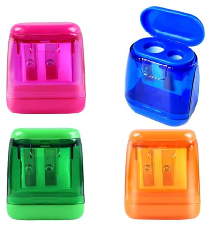 IEBTAWN 4 Unidades, Sacapuntas de 4 colores, sacapuntas con recipiente, colorido sacapuntas de doble agujero y sacapuntas manual para niños, diseño ovalado para la escuela o la oficina