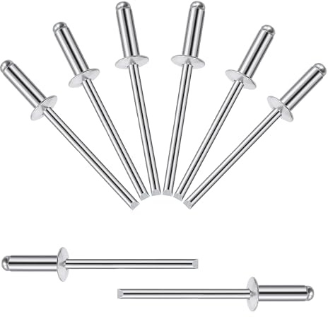 Songella Rivetti Ciechi in Alluminio da 4 x 10 mm Rivetti Pop Rivetti Ciechi a Estremità Aperta con Impugnatura in Alluminio e Mandrino in Acciaio 100 Pezzi (Argento)