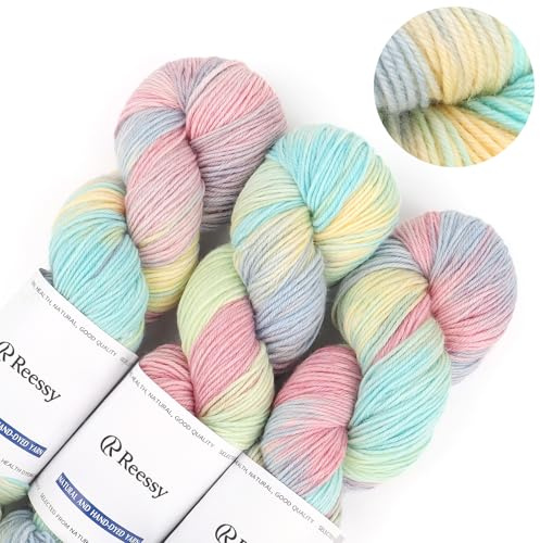 Reessy Crochet Yarn DK, 3 Pack 300g Cashmere Yarn for Crocheting-Rainbow