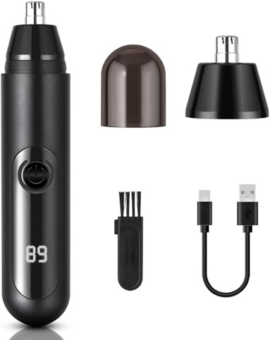 Taglia Peli Naso, 2 in 1 Unisex Taglia Peli Naso e Orecchie, Ricaricabile tramite USB-C Rasoio Peli Naso, Tagliapeli Naso e Orecchie con Display a LED, Indolore,Impermeabile,Lama a Doppio Taglio,Nero