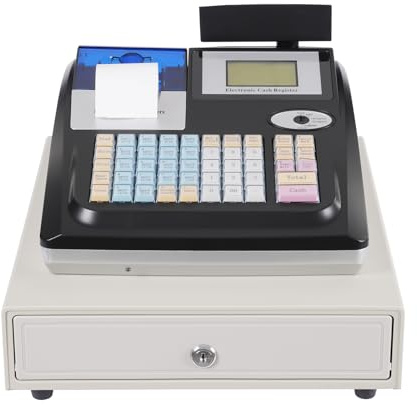 Candygou Cash Register, POS Till Machine with Cash Drawer & Counterfeit Detection, Electronic 48 Keys Cashier Register for Retail Shop Supermarket Restaurant, Black