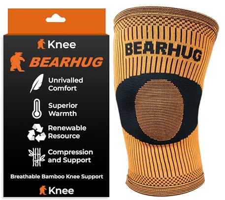Bearhug Bamboo Knee Support For Women and Men - Knee Brace for Running, Walking, Weight Lifting and Sports with Anti Slip Silicone - Aids Arthritis Pain Relief and Rehabilitation, XL