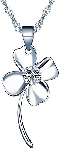 Yumilok Damen Halskette mit Kleeblatt Anhänger Charm Vierblättriges Glücksbringer Zirkonia Silber 925 für Damen Mädchen