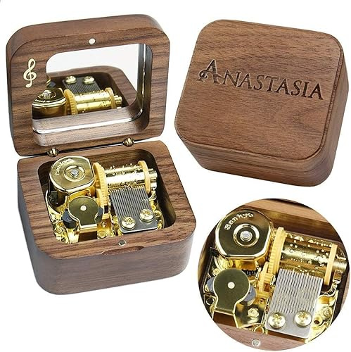 Sinzyo Anastasia-Once Upon a December Music Box Vintage Musical Boxs Gift for Birthday Valentine's Day Christmas Day(Musical Note Walnut Box)